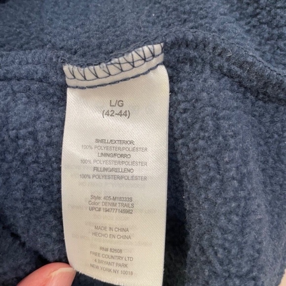 Free Country Men's Textured Fleece Zip Up Jacket; Zip Pockets; Blue; L (42-44) - Picture 6 of 10